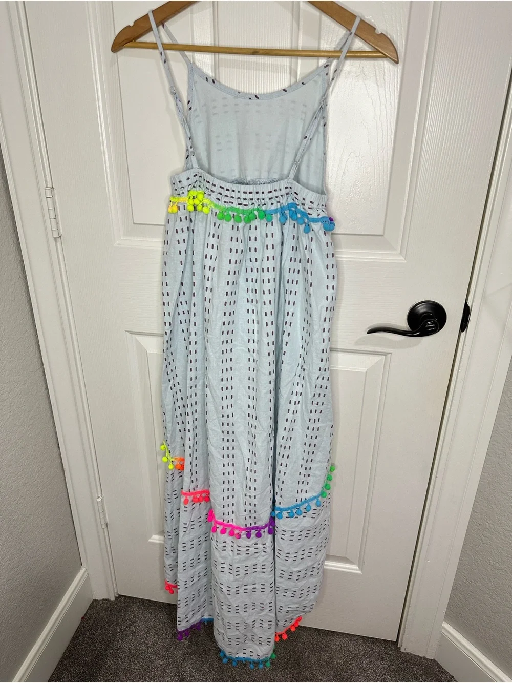 Lola and The Boys Baby Blue Cotton High Low Pom Pom Sun Dress Sz 14 *Flawed*